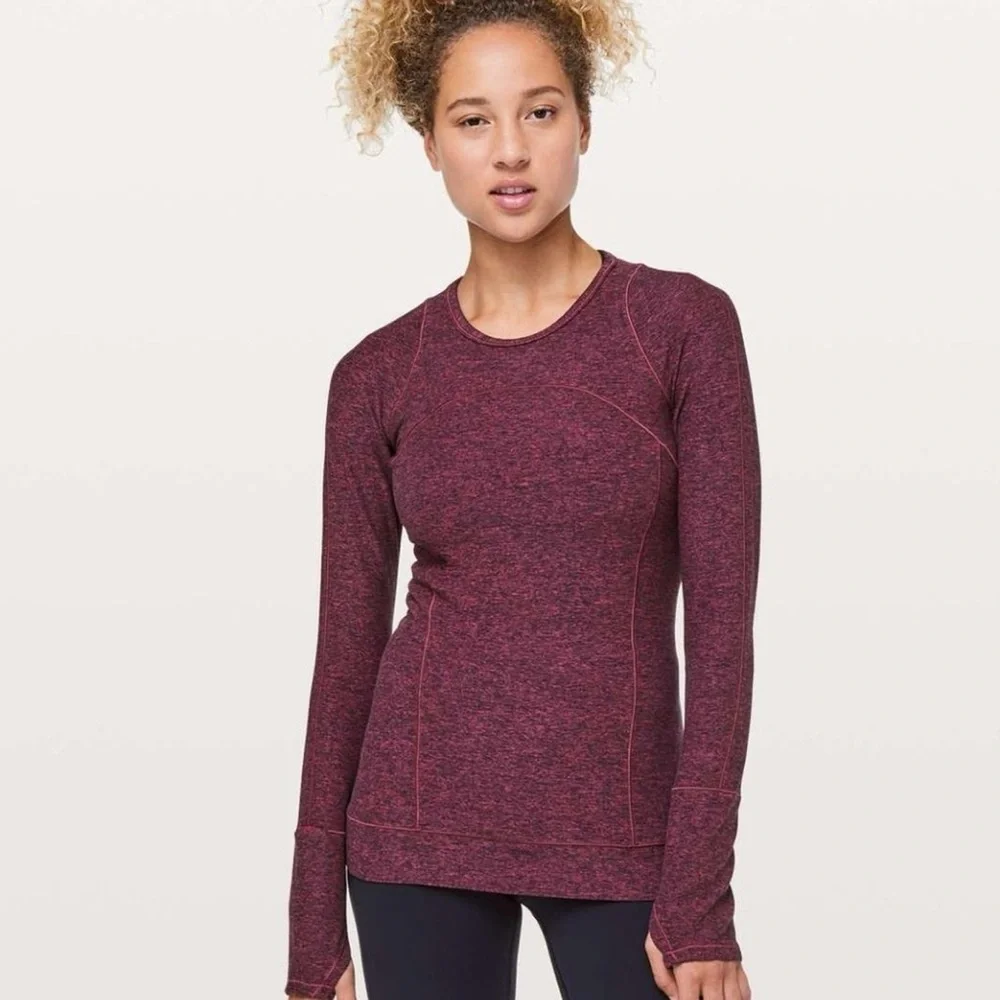 Lululemon Cypress Kiss Long Sleeve Heathered Star Ruby /‎ Black Size 2
